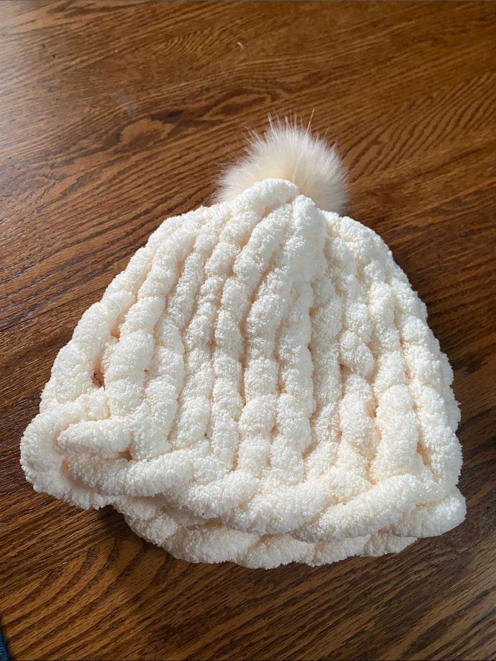 Womens Cream Pom-Pom Knit Hat